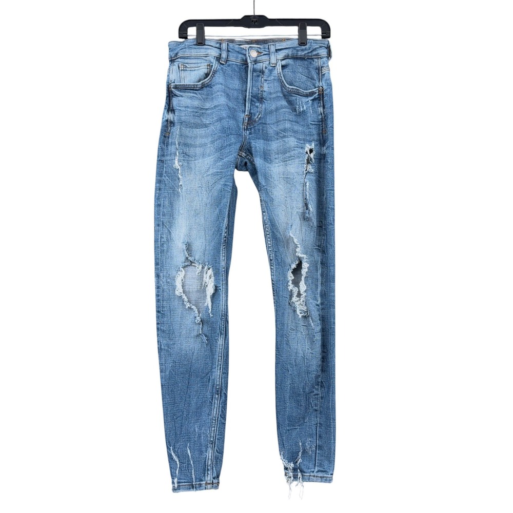 Zara Distressed Skinny Jeans Womens 30‎ Denim Blue
